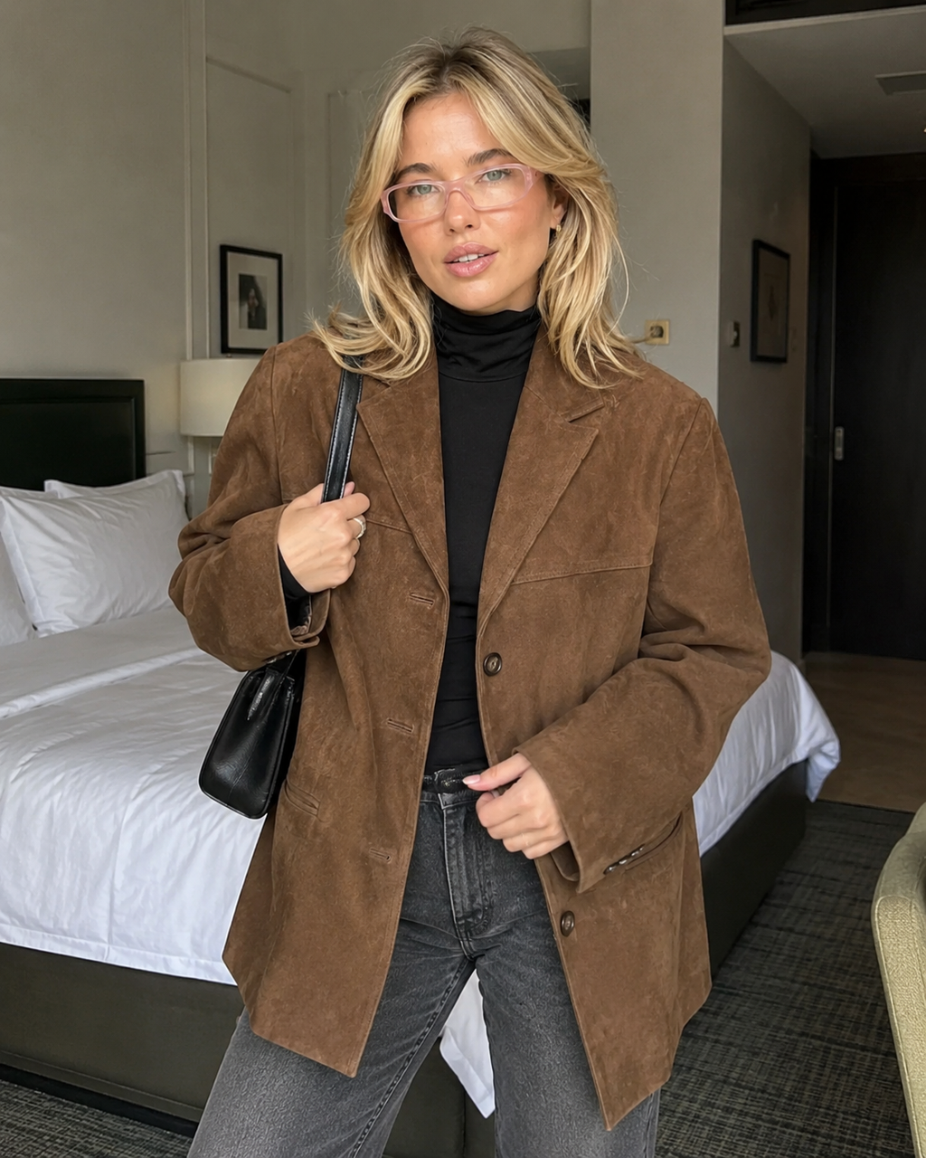 Isadora – Oversized Faux Suede Coat in Rich Brown