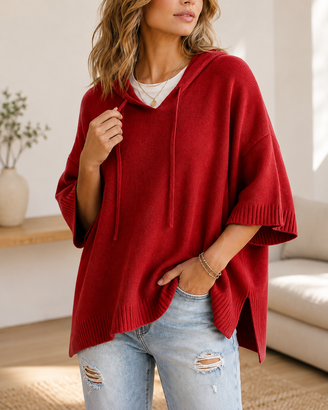 Josephine | Relaxed Hooded Jumper with 3/4 Sleeves