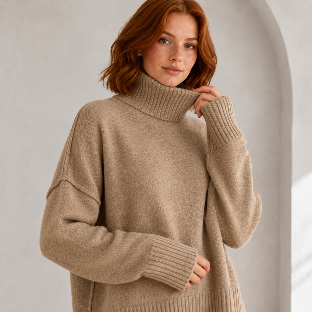 Elara | Cosy Loungewear Set for Women with Oversized Turtleneck & Wide-Leg Trousers