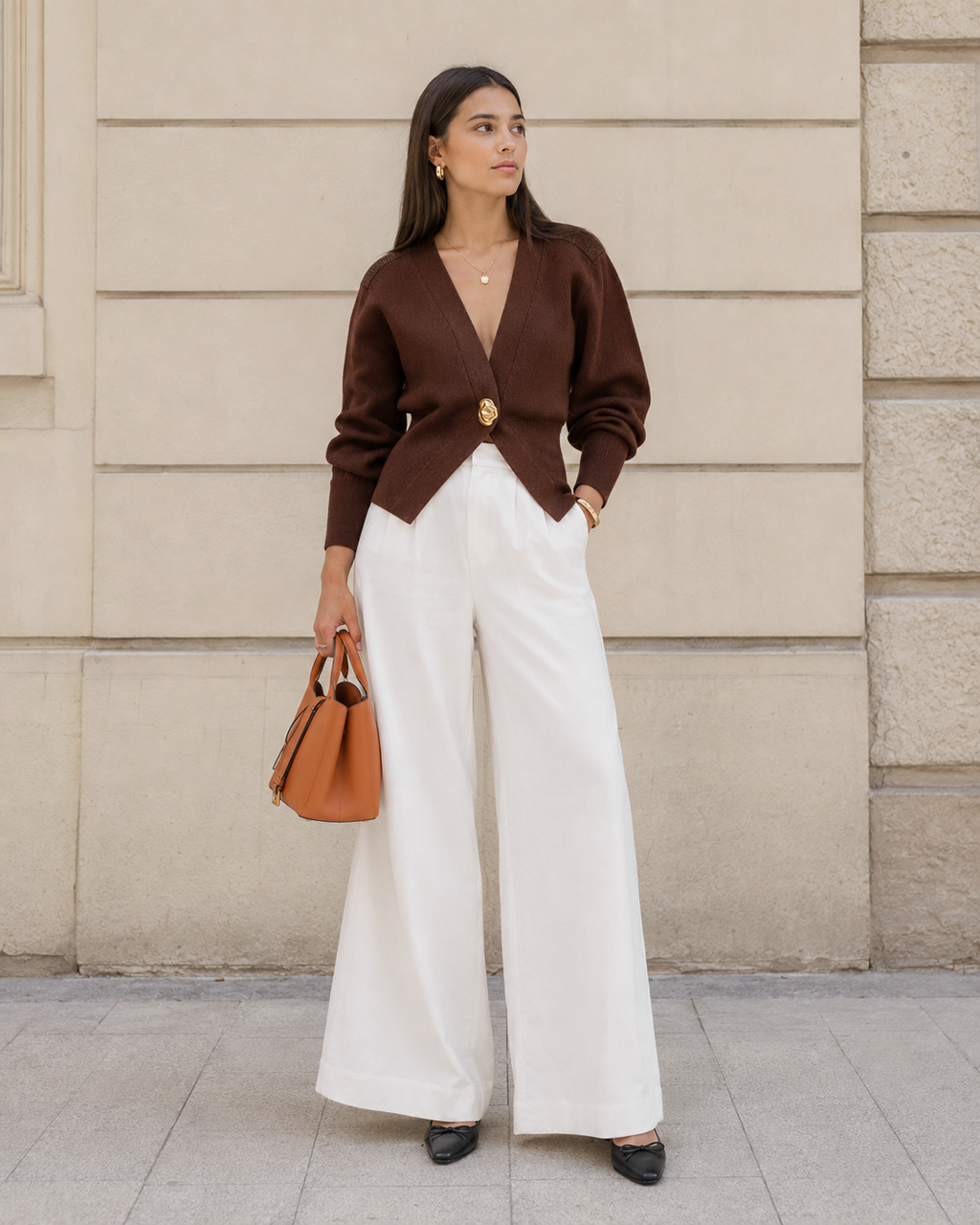 Delphine – V-Neck Cardigan with Gold Button Detail