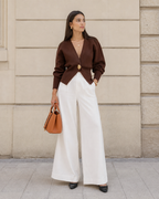 Delphine – V-Neck Cardigan with Gold Button Detail