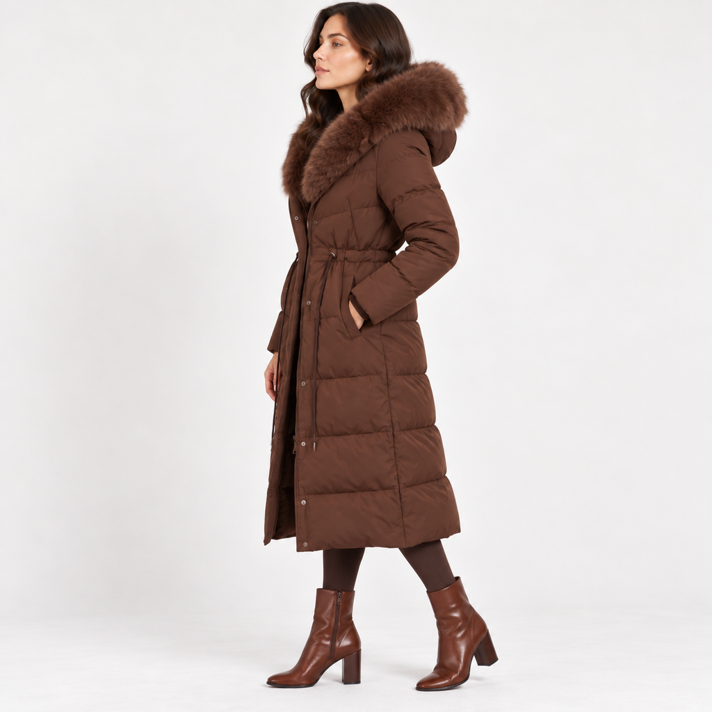 Evelise | Cosy Duvet Coat for Women with Longline Puffer Shape & Faux-Fur Hood