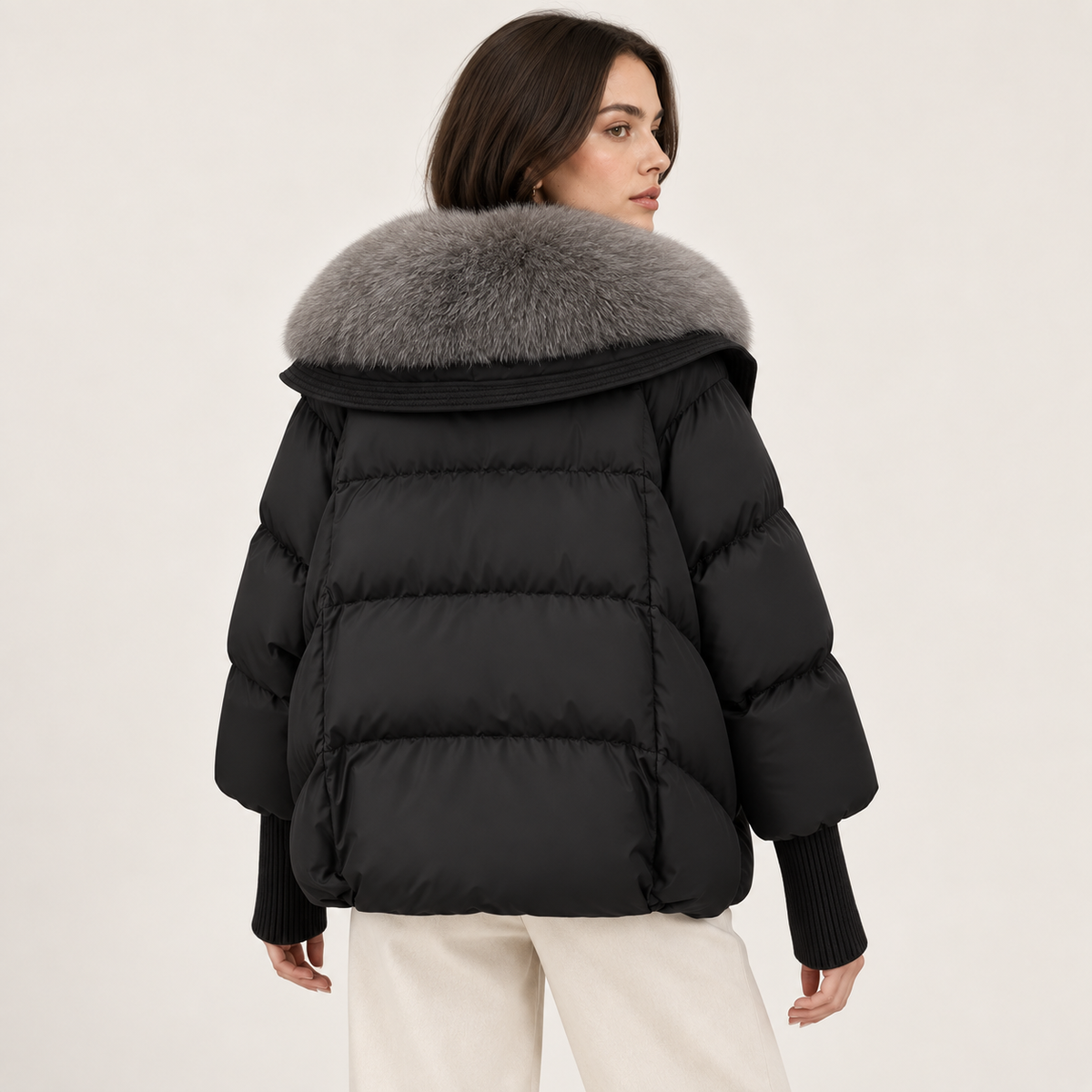 Margaux | Faux Fur Collar Jacket with Ribbed Sleeves