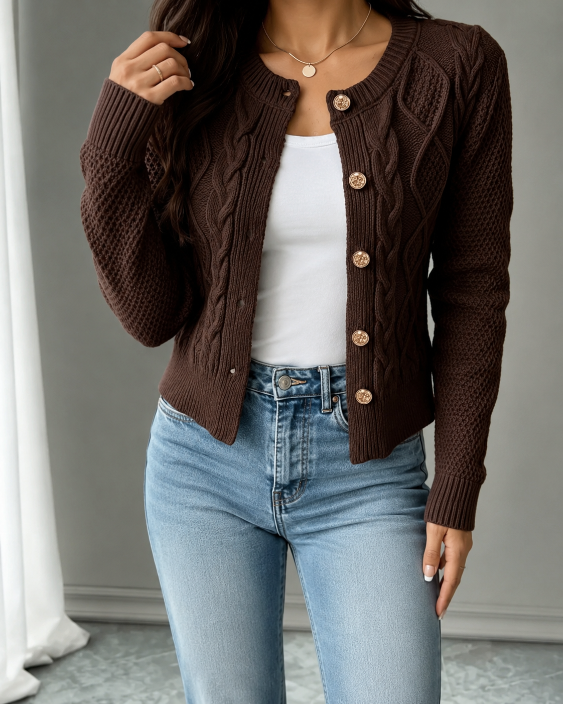 Cecilia | Cable-Knit Button-Front Cardigan for Women