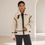 Ines | Cosy Teddy Bear Jacket for Women with Black Accents