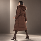 Celestine | Elegant Puffer Coat for Women with Longline Shape & Faux-Fur Hood
