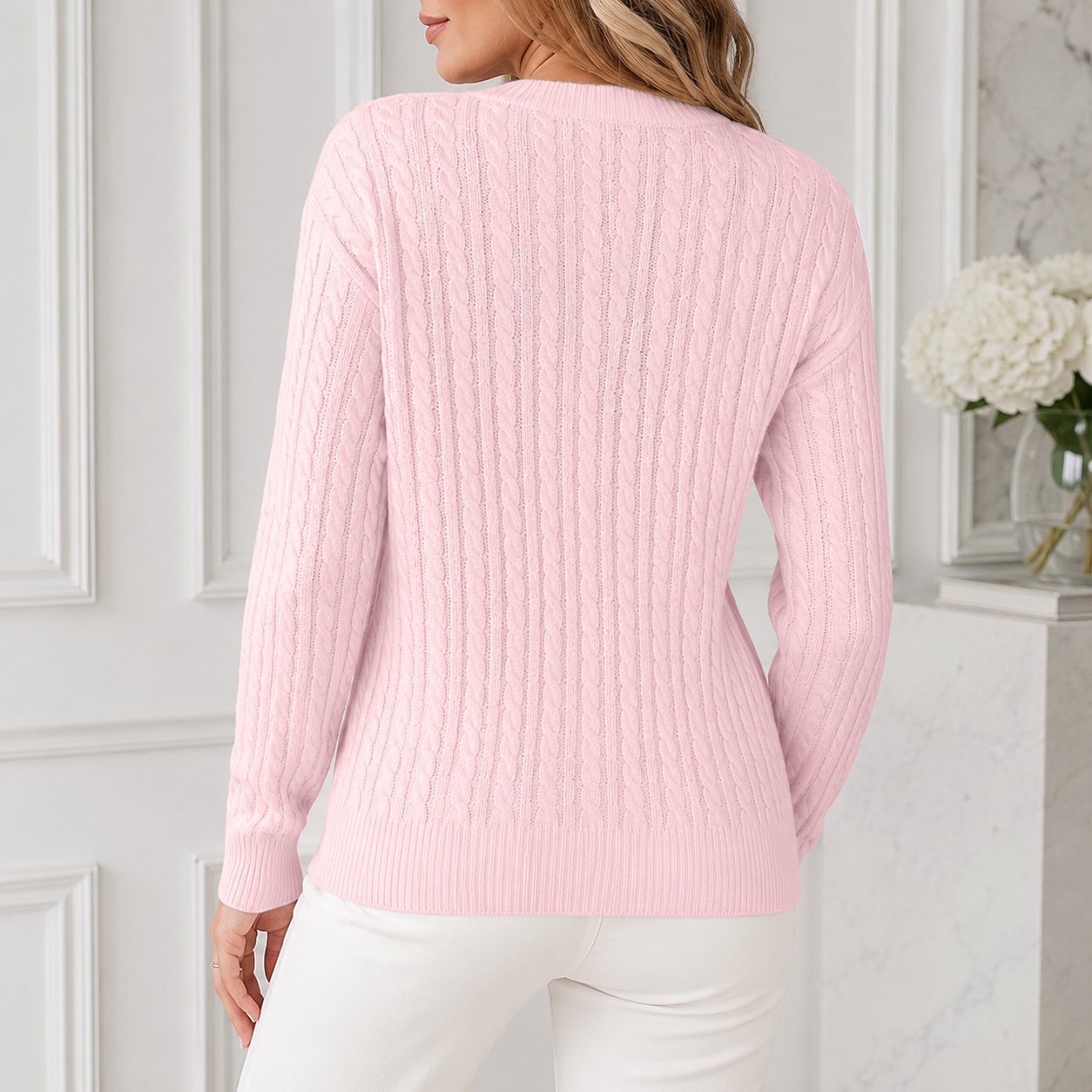 Anouk | Relaxed Cable-Knit Round Neck Sweater for Women