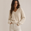 Ingrid | Cable Knit V-Neck Sweater with Long Sleeves