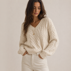 Ingrid | Cable Knit V-Neck Sweater with Long Sleeves