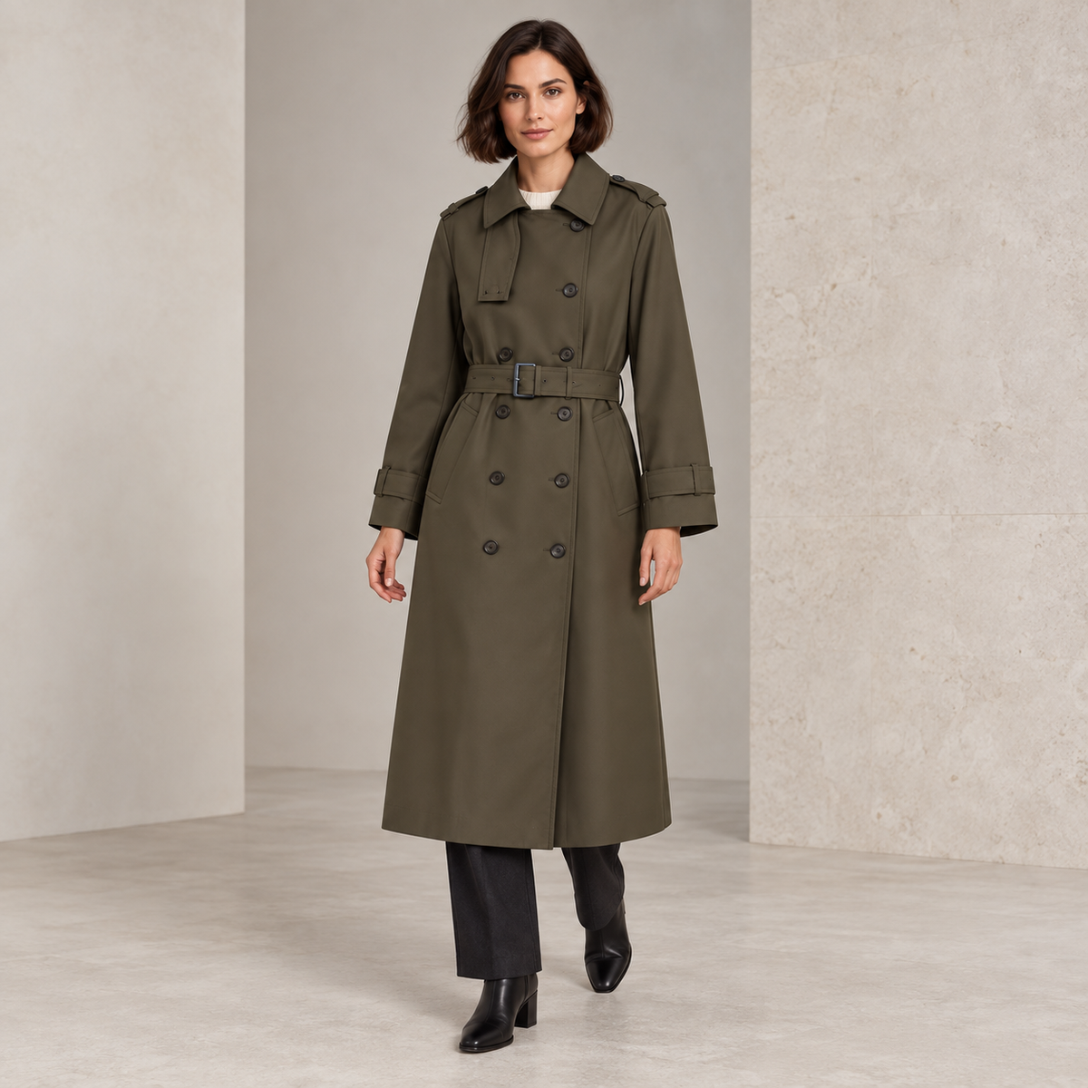 Ottilia | Elegant Long Coat for Women with Double-Breasted Belted Silhouette