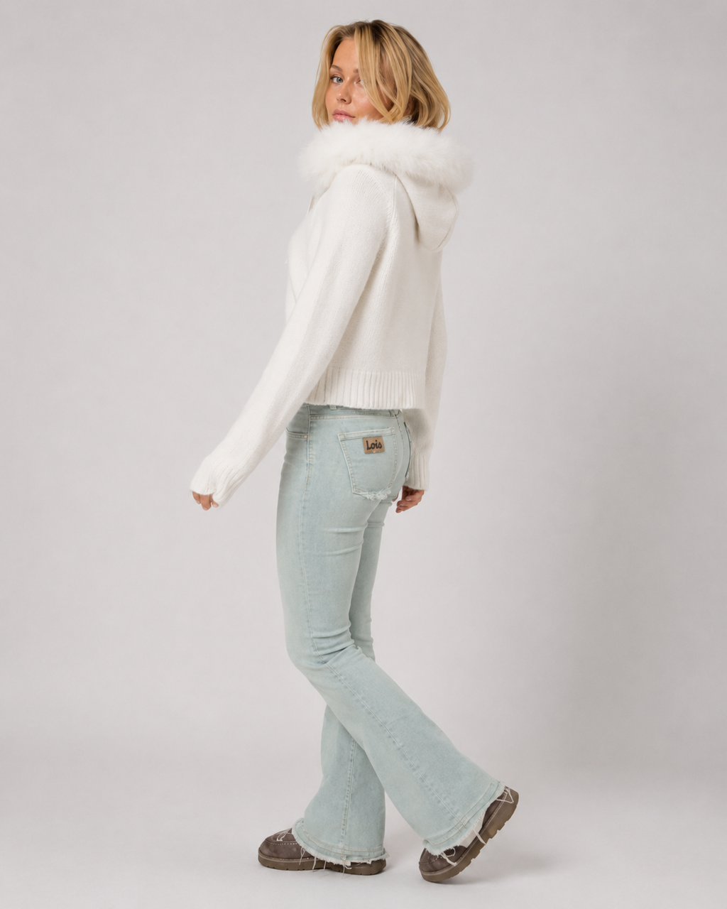Wilhelmina | Faux Fur Collar Cardigan with Zipper for Women
