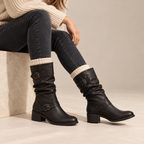 Velisse | Chic Knee High Boots for Women with Heel & Statement Buckle Detail