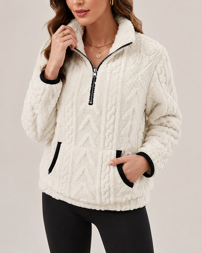 Marielle | Textured Half-Zip Pullover with Kangaroo Pocket