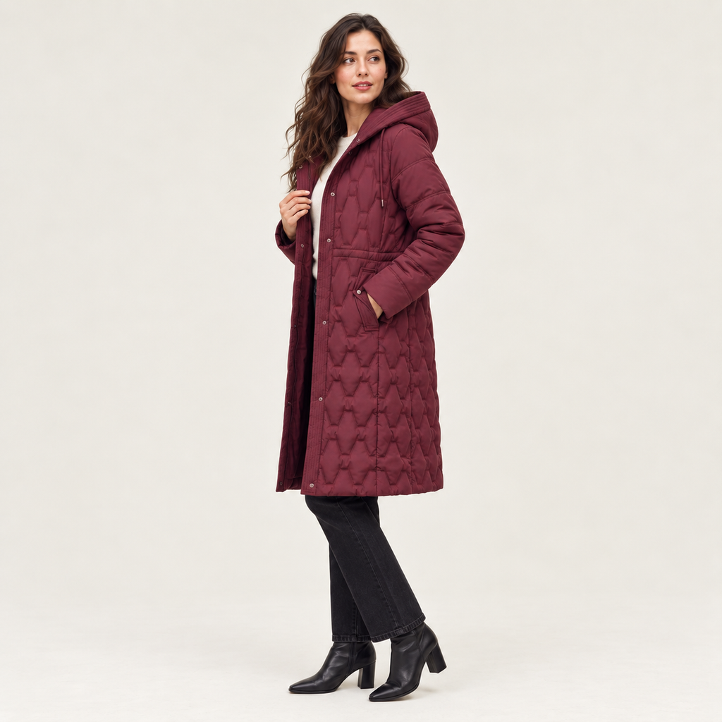 Aureline | Cosy Puffer Coat for Women with Long Quilted Hooded Silhouette