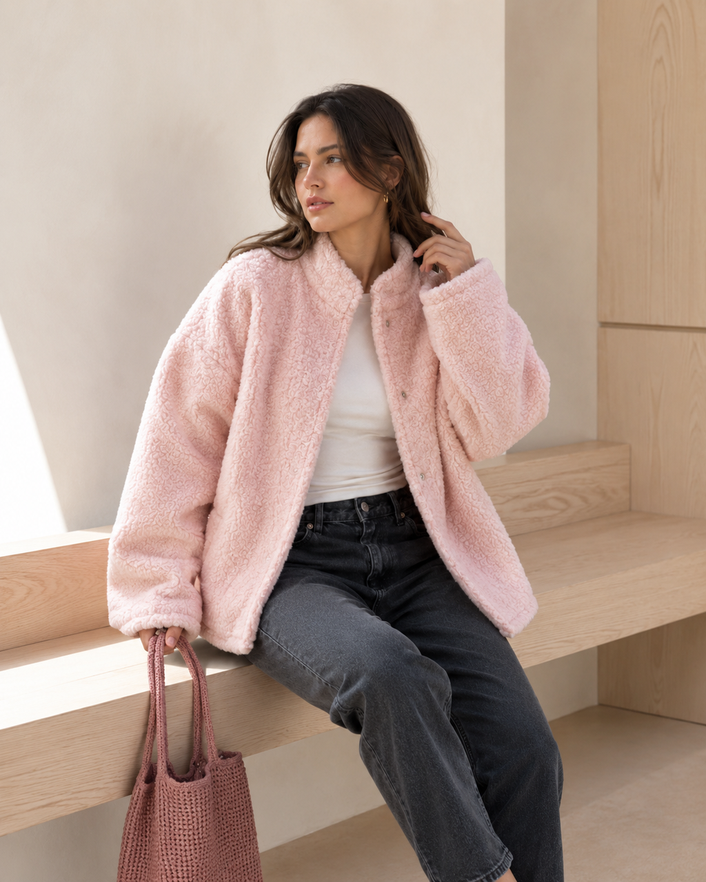 Odalys – Women's Pink Teddy Bomber Jacket