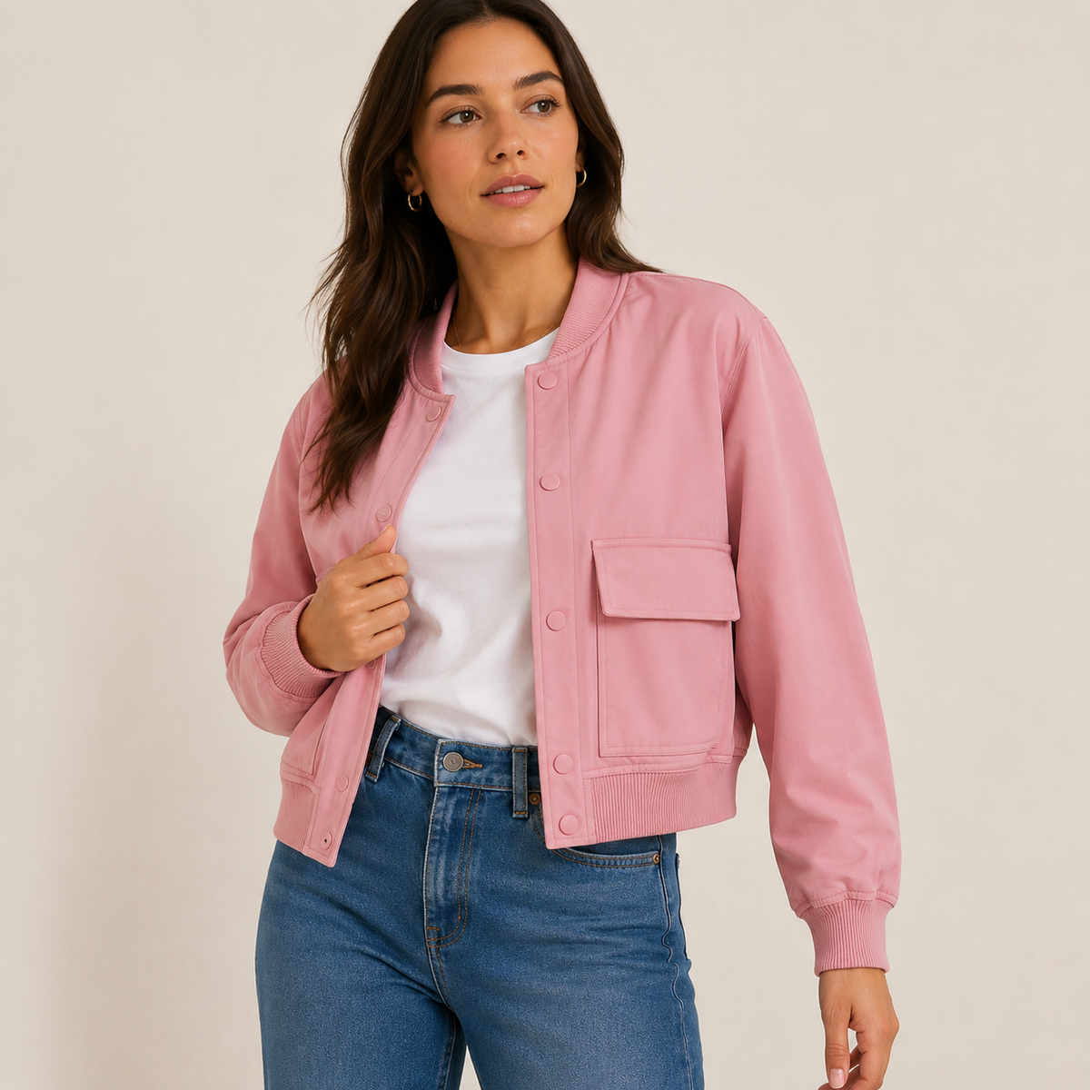 Rosalind – Lightweight Bomber Jacket with Ribbed Trims