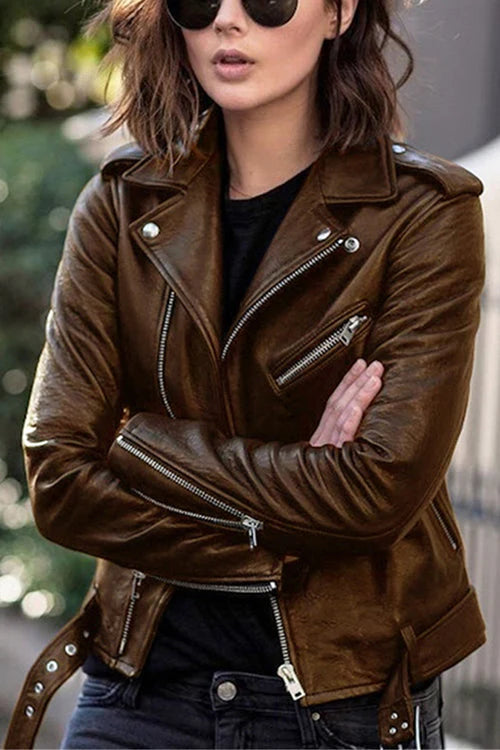 Josephine – Women's Brown Vintage Faux Leather Jacket