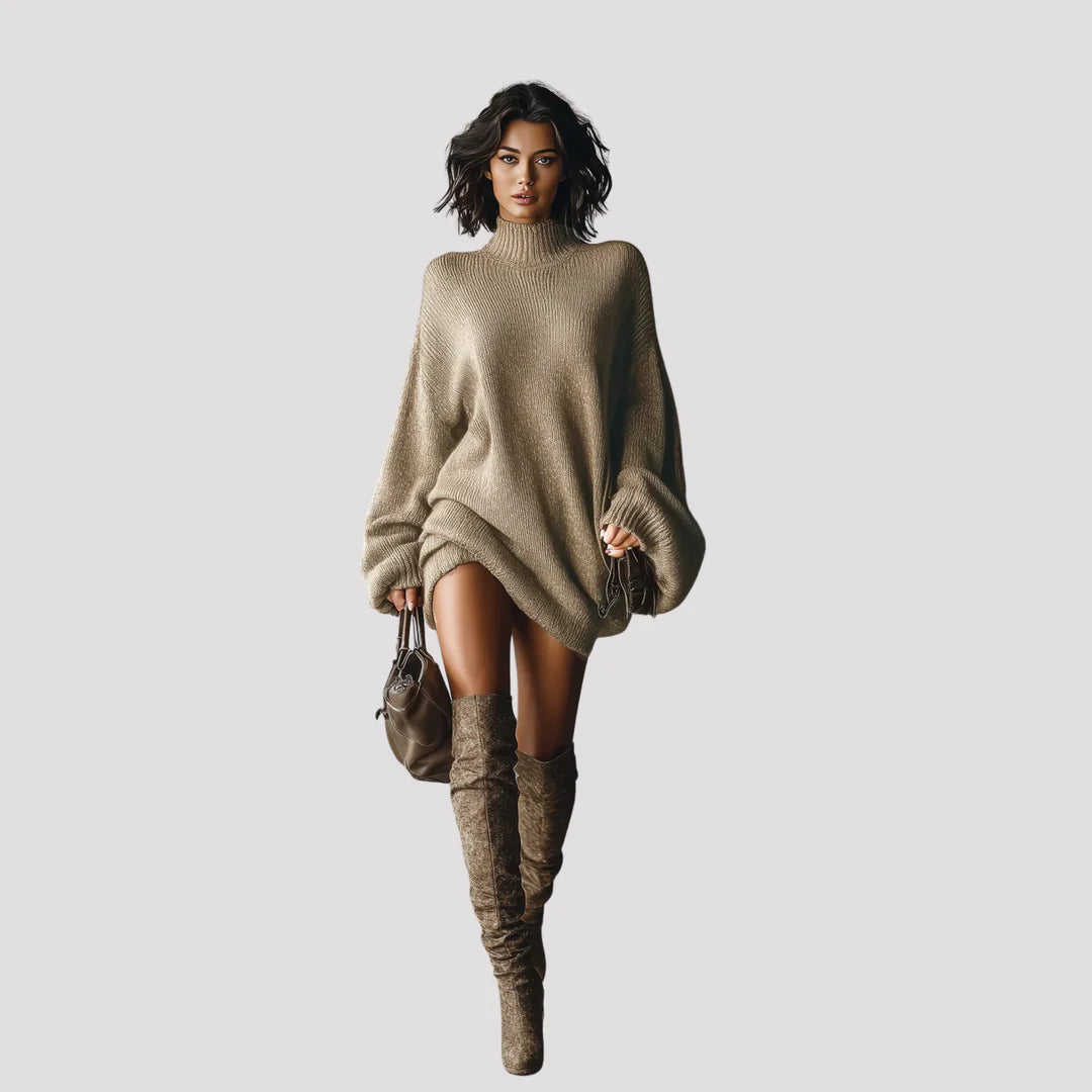 Wren – Women's Brown Oversized Turtleneck Jumper Dress