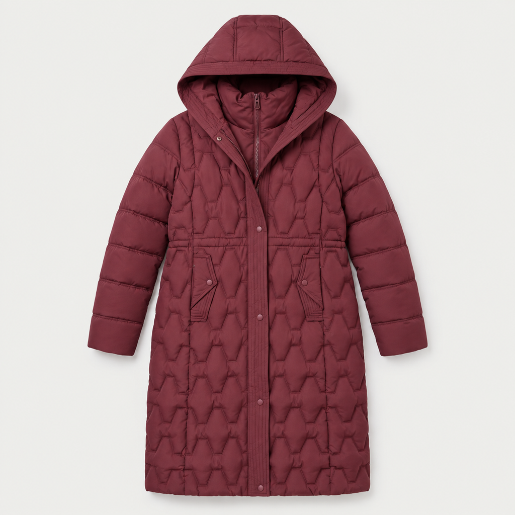 Aureline | Cosy Puffer Coat for Women with Long Quilted Hooded Silhouette