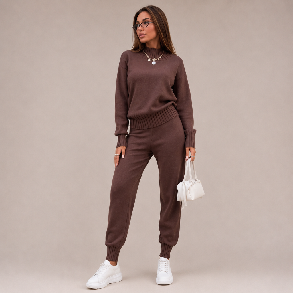 Clara | Elegant Ribbed Knit Set with Mock Neck
