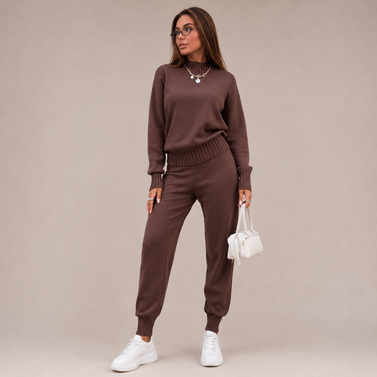 Clara | Elegant Ribbed Knit Set with Mock Neck
