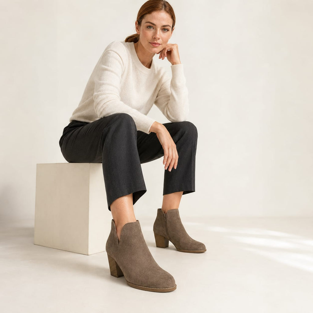 Priya | Block Heel Suede-Effect Boots with Side Zip