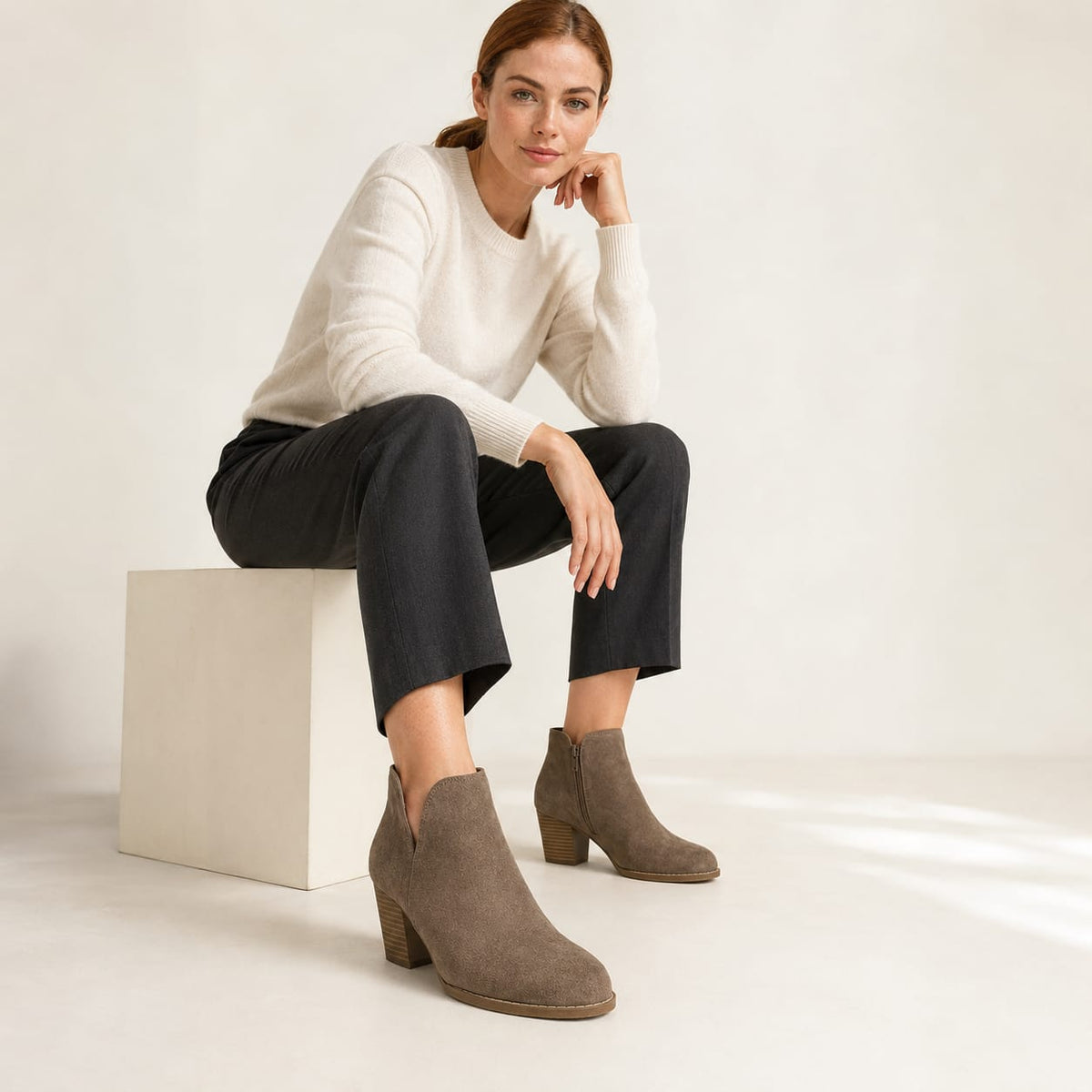 Priya | Block Heel Suede-Effect Boots with Side Zip