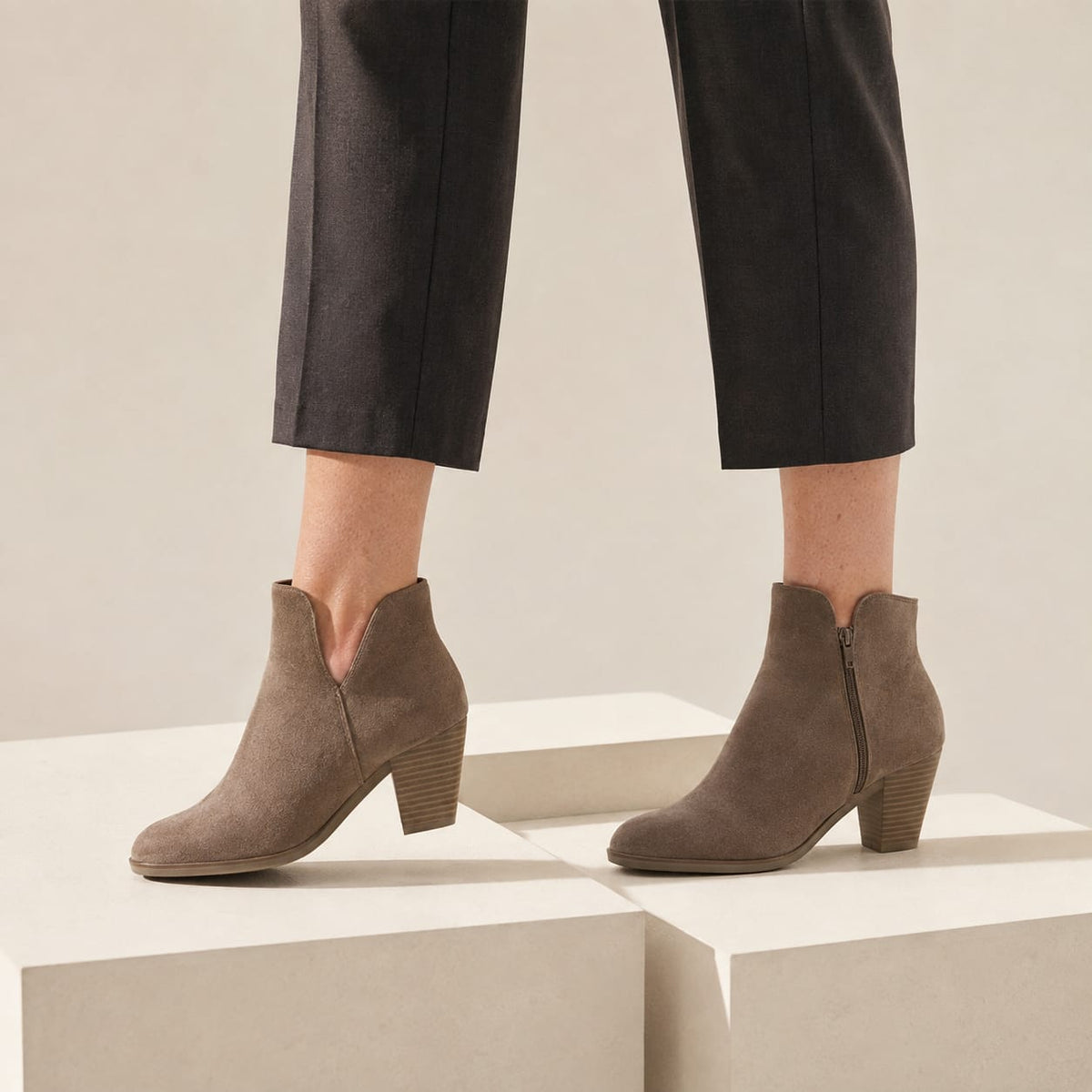 Priya | Block Heel Suede-Effect Boots with Side Zip