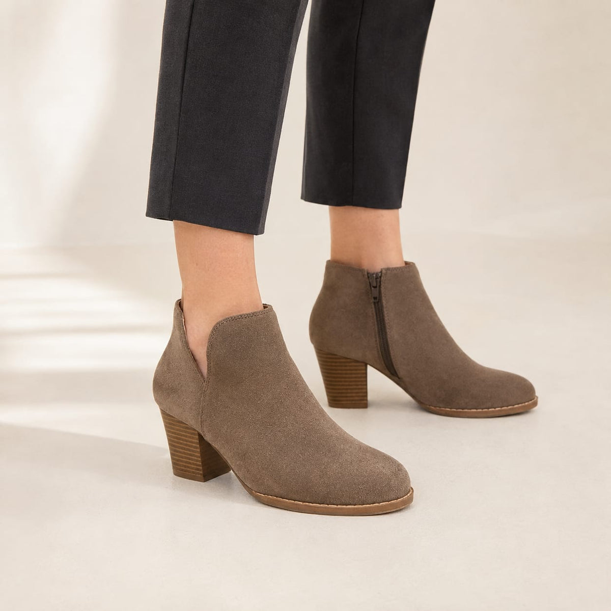 Priya | Block Heel Suede-Effect Boots with Side Zip
