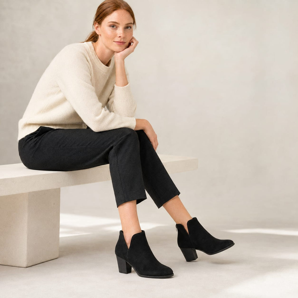 Priya | Block Heel Suede-Effect Boots with Side Zip