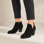Priya | Block Heel Suede-Effect Boots with Side Zip