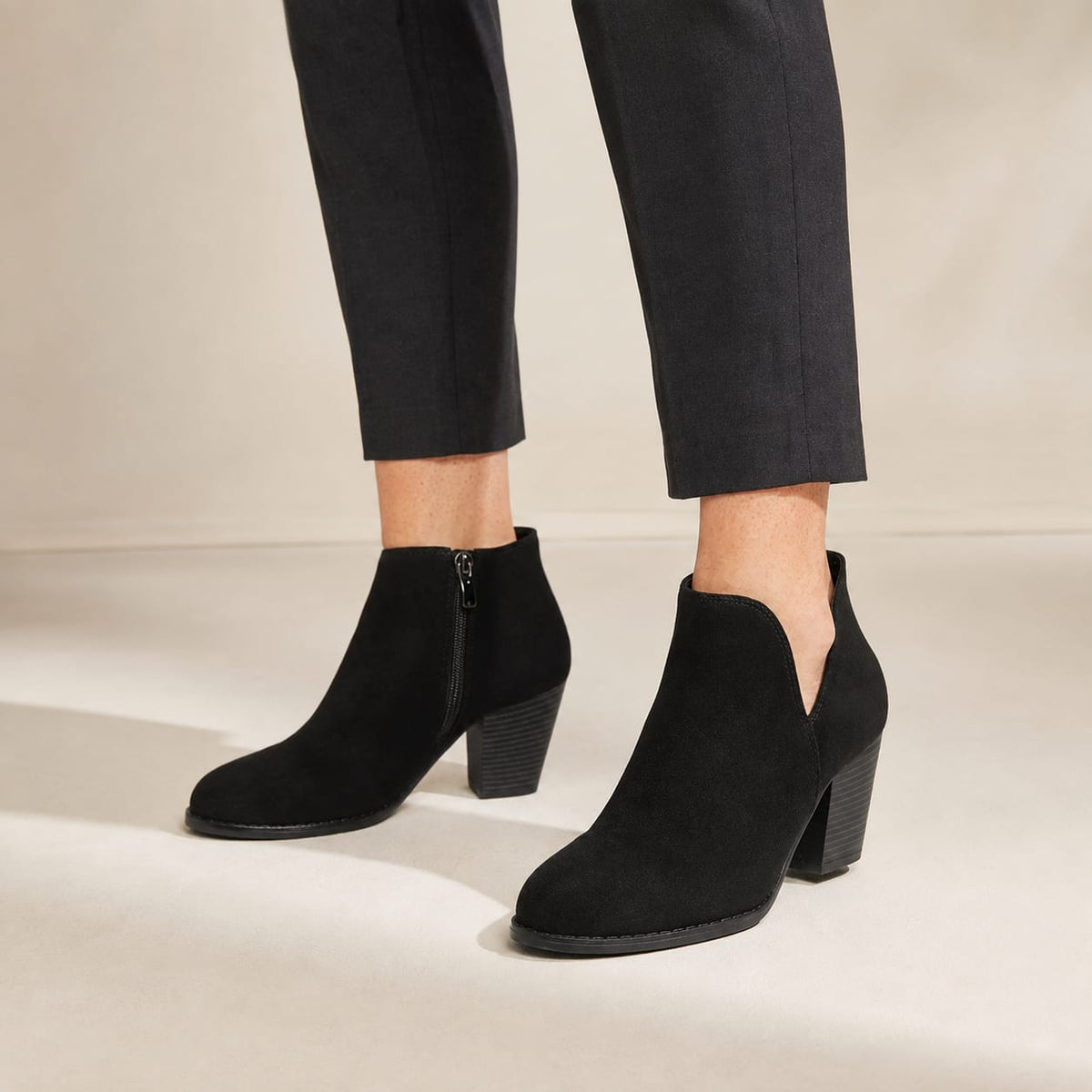 Priya | Block Heel Suede-Effect Boots with Side Zip