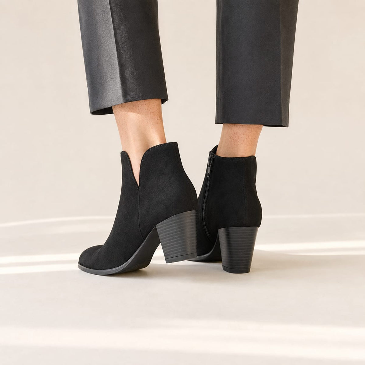 Priya | Block Heel Suede-Effect Boots with Side Zip