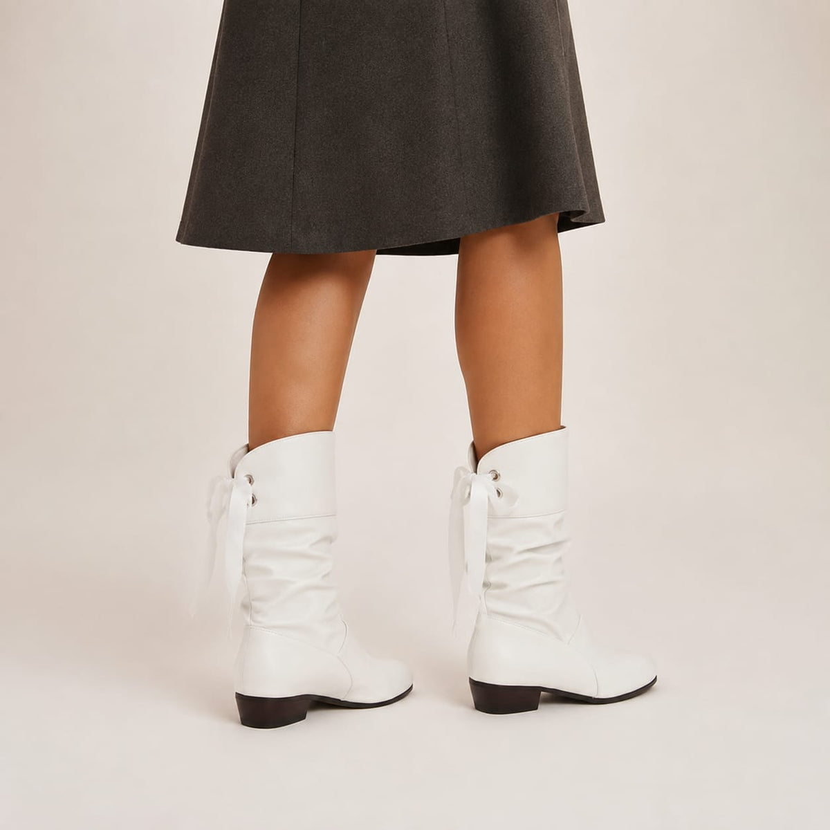 Marisol | Ruched Faux Leather Mid-Calf Boots with Lace-Up