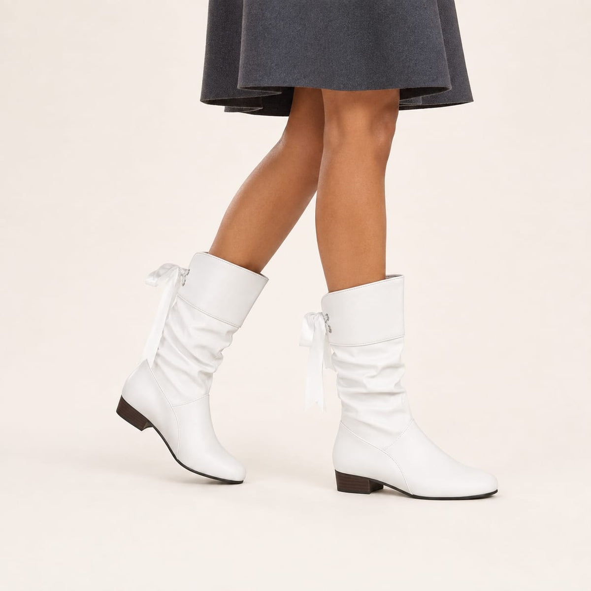 Marisol | Ruched Faux Leather Mid-Calf Boots with Lace-Up
