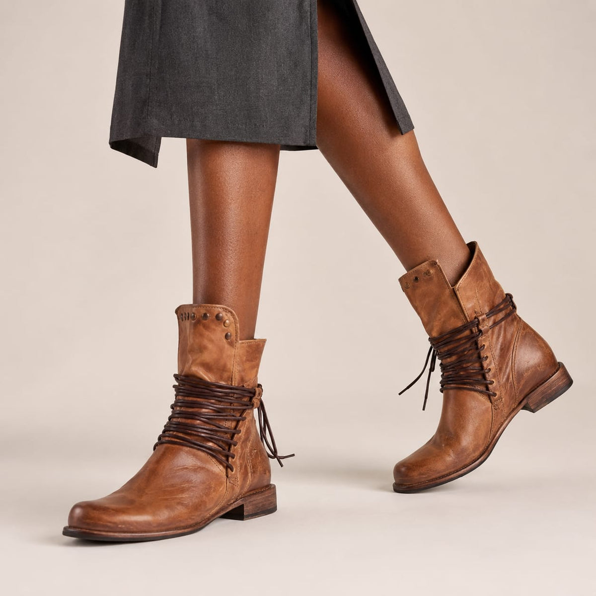 Isadora | Studded Lace-Up Knee High Boots with Block Heel