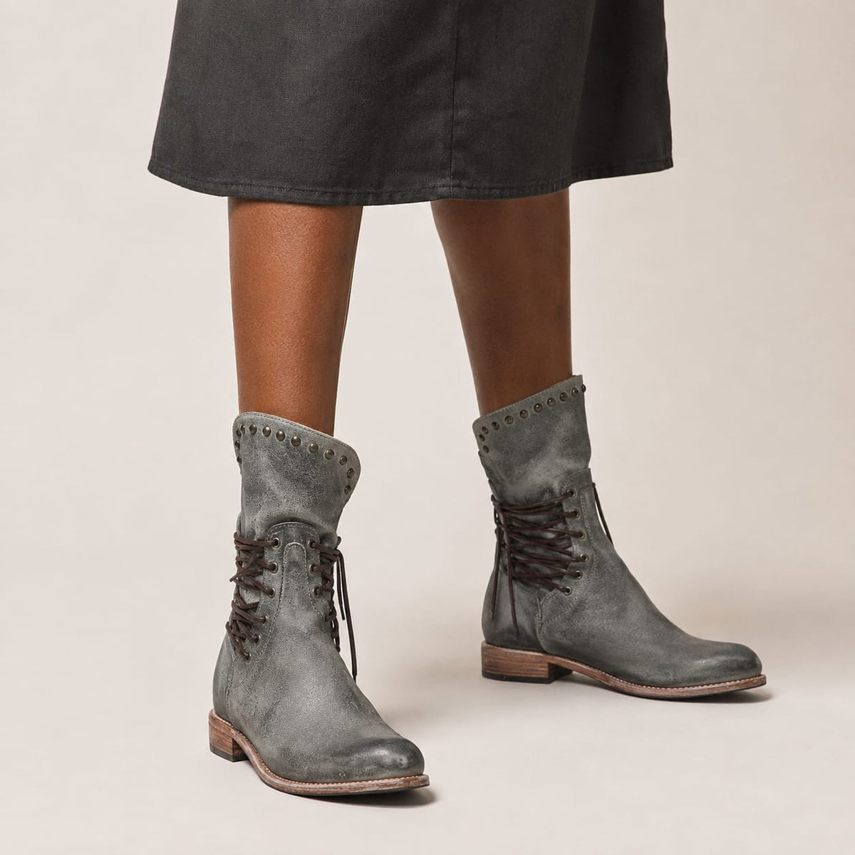 Isadora | Studded Lace-Up Knee High Boots with Block Heel