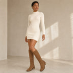 Aurelia | Suede-Look Brown Knee-High Boots with Block Heel