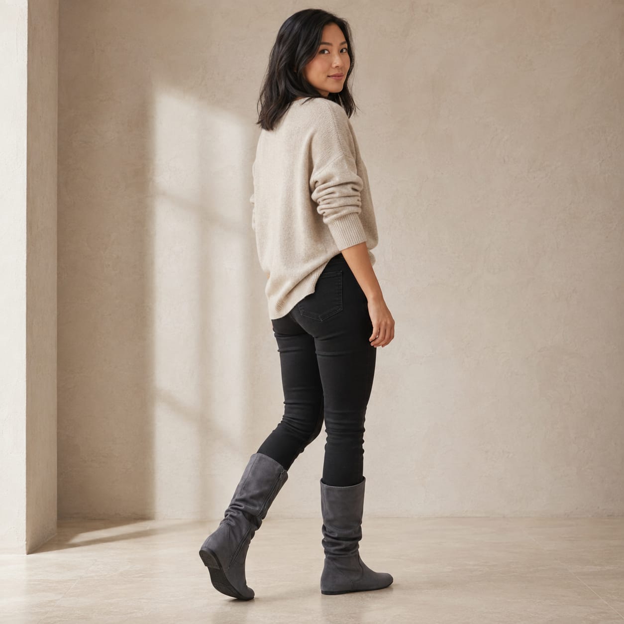 Rosamund | Suede-Look Slouch Boots with Almond Toe for Women