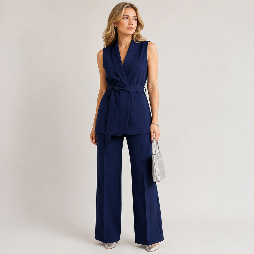 Odalys – Belted Sleeveless Blazer & Wide Leg Trouser Set