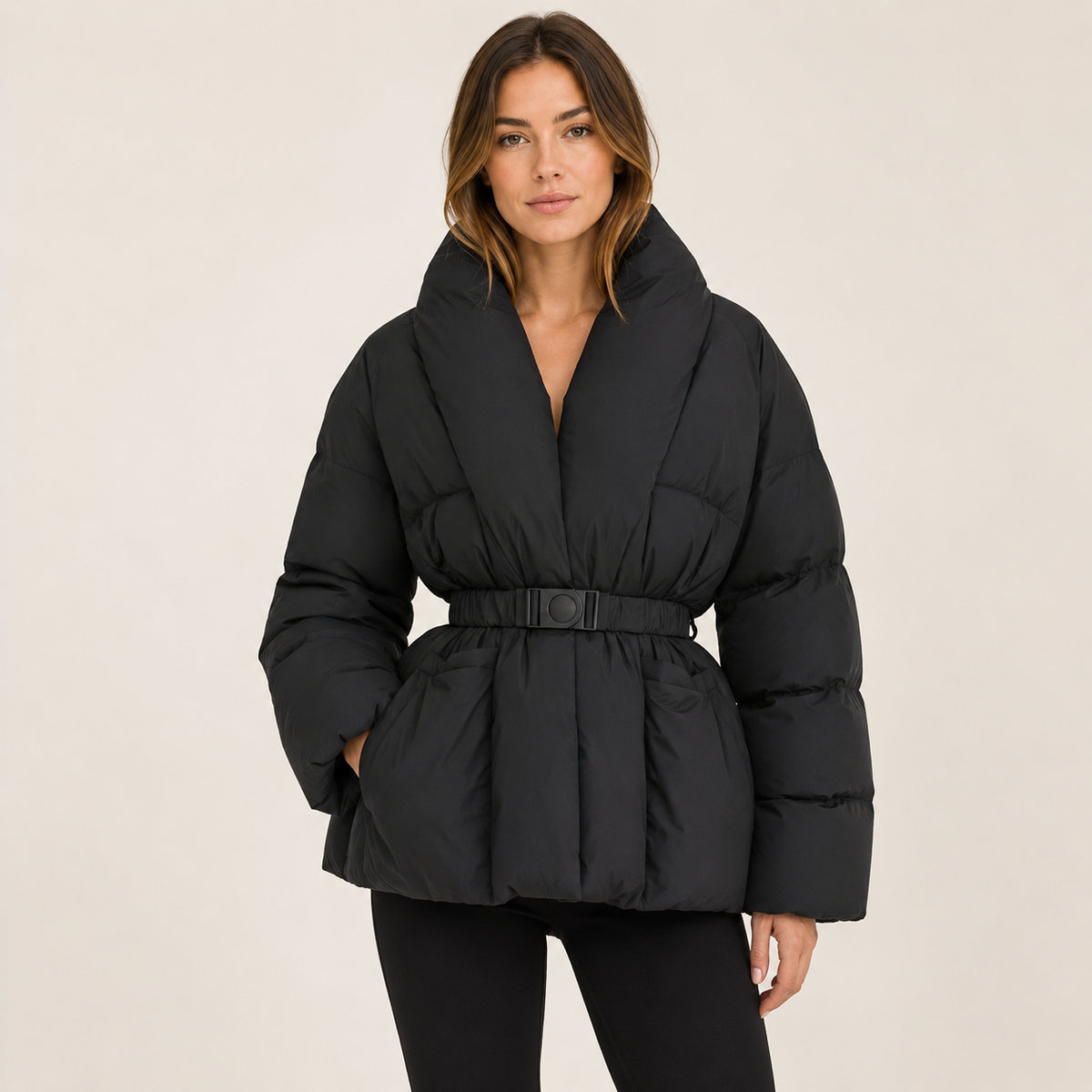 Imogen – Women's Black Belted Puffer Jacket