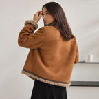 Rosalind – Fleece-Lined Brown Suede Jacket with Buttons