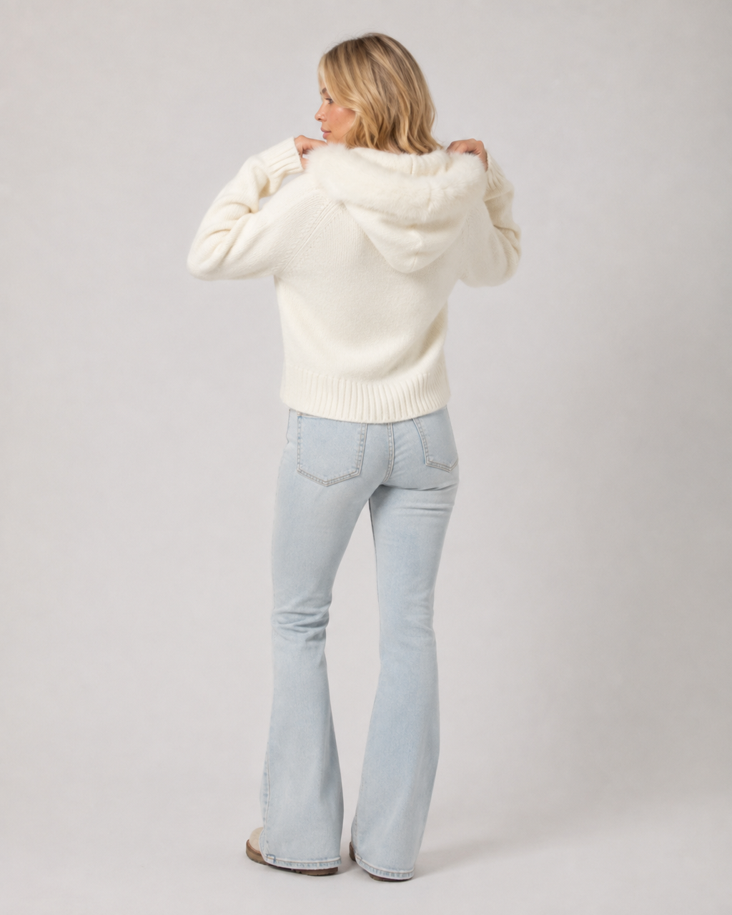 Wilhelmina | Faux Fur Collar Cardigan with Zipper for Women