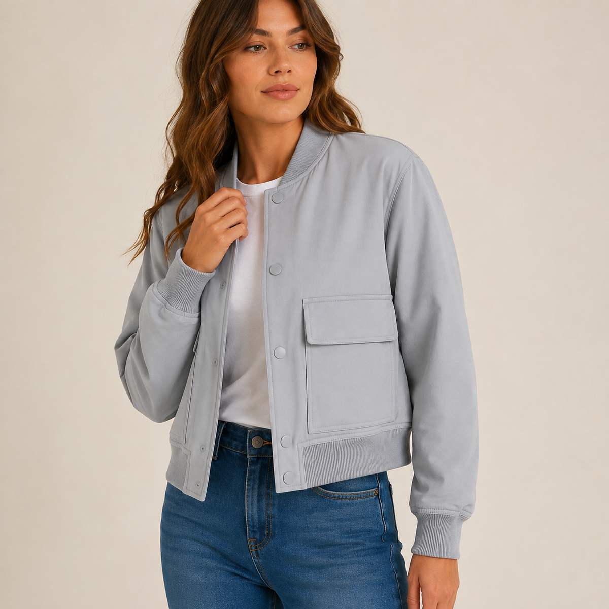 Rosalind – Lightweight Bomber Jacket with Ribbed Trims