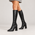Clarimelle | Sophisticated Black Knee High Boots with Pointed Toe & Block Heel