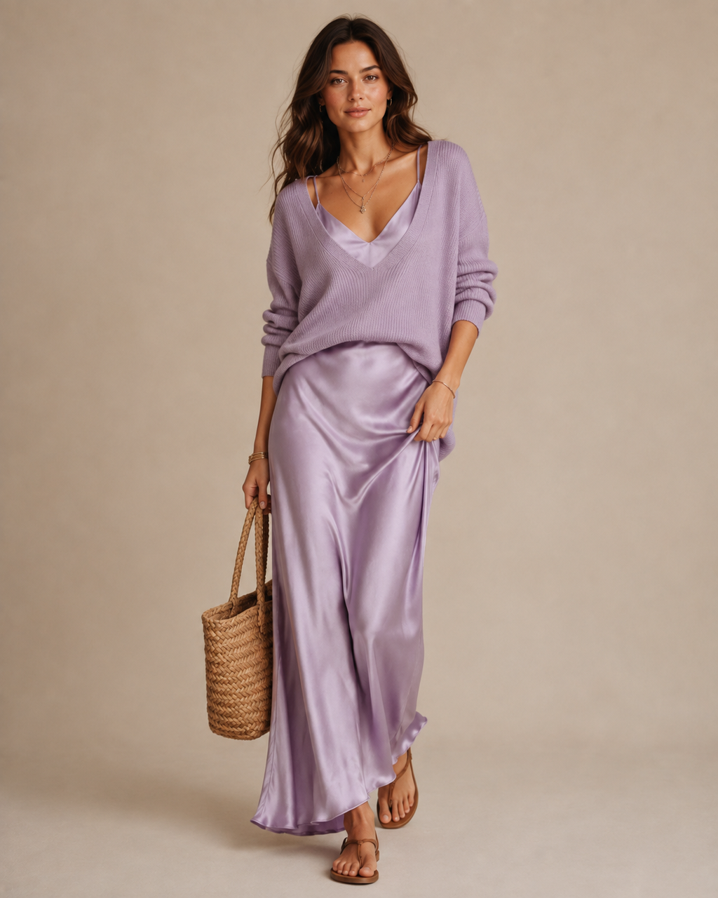 Anaïs – Satin Maxi Dress with V-Neckline
