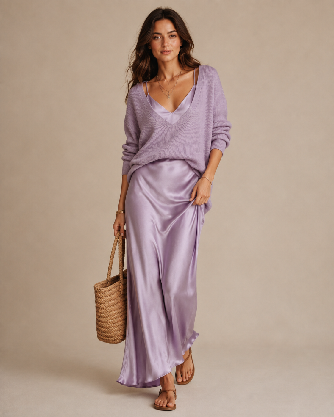 Anaïs – Satin Maxi Dress with V-Neckline