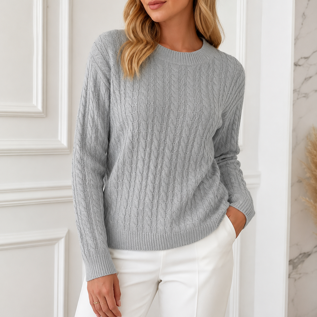Anouk | Relaxed Cable-Knit Round Neck Sweater for Women