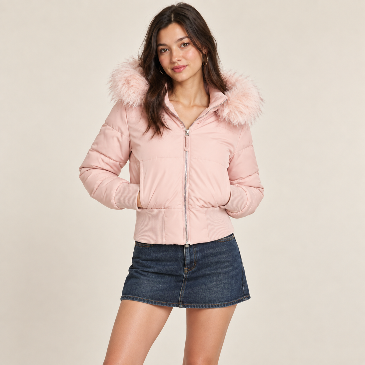 Florienne | Chic Women’s Cropped Puffer Jacket with Faux Fur Collar