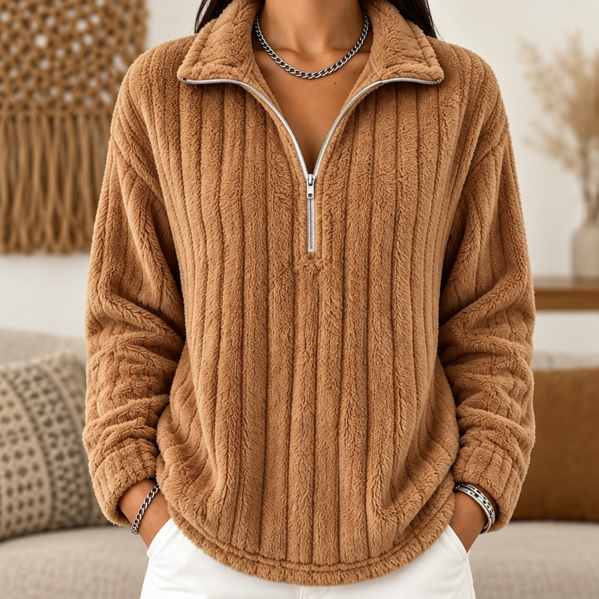 Beatrix | Women's Quarter Zip Jumper – Ribbed Fleece Pullover